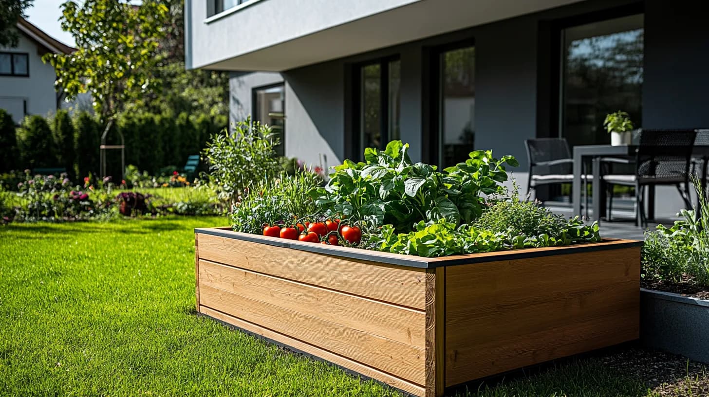 Hochbeet aus Holz nach Maß im Garten
