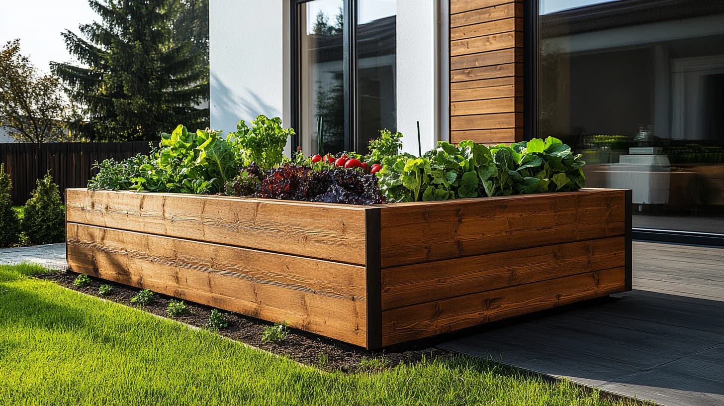 Hochbeet aus Holz nach Maß im Garten
